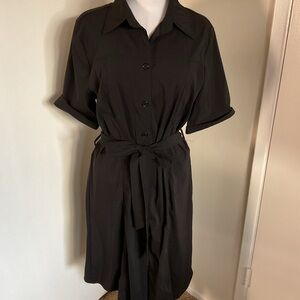 Classic Black Shirt Midi Dress with Tie Waist